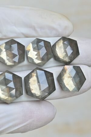 Natural Pyrite Gemstone Rose Cut Hexagon Shape Cabochon High Quality Loose Gemstones For Jewelry Making 16-18 MM Size 6 Pcs V4174