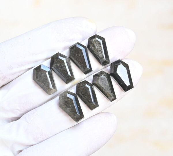 Natural Golden Obsidian Gemstone Step Cut Coffin Shape Cabochon High Quality Loose Gemstones For Jewelry Making 15-16 MM Size 8 Pcs V4179 - Image 2