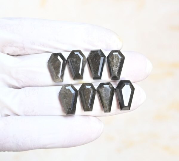 Natural Golden Obsidian Gemstone Step Cut Coffin Shape Cabochon High Quality Loose Gemstones For Jewelry Making 15-16 MM Size 8 Pcs V4179