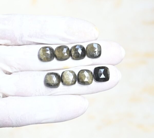 Natural Golden Obsidian Gemstone Rose Cut Cushion Shape Cabochon High Quality Loose Gemstones For Jewelry Making 10 MM Size 8 Pcs V4181