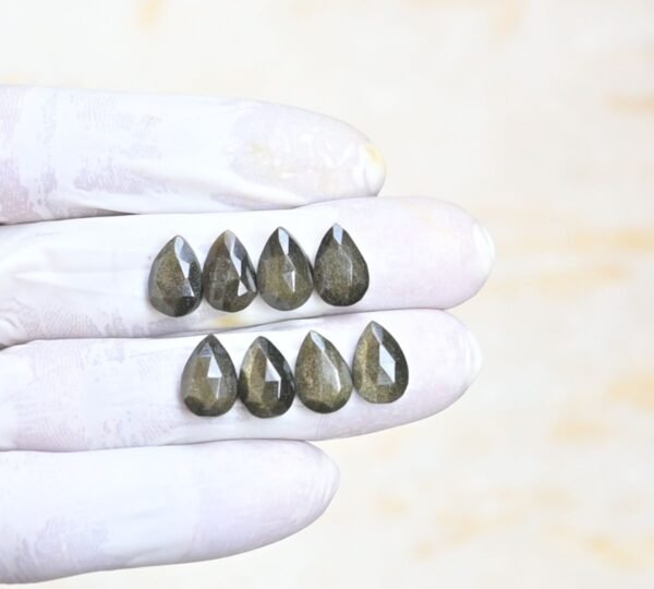 Natural Golden Obsidian Gemstone Rose Cut Pear Shape Cabochon High Quality Loose Gemstones For Jewelry Making 12x8 MM Size 8 Pcs V4182
