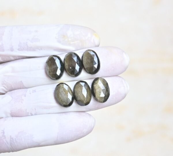 Natural Golden Obsidian Gemstone Rose Cut Oval Shape Cabochon High Quality Loose Gemstones For Jewelry Making 14x10 MM Size 6 Pcs V4183