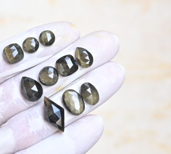 Natural Golden Obsidian Gemstone Rose Cut Mix Shape Cabochon High Quality Loose Gemstones For Jewelry Making 8-20 MM Size 10 Pcs V4184 - Image 2