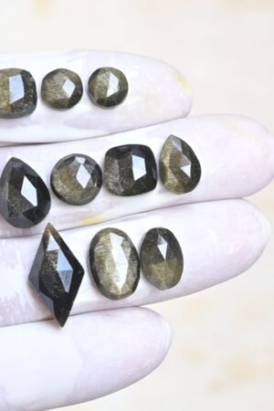 Natural Golden Obsidian Gemstone Rose Cut Mix Shape Cabochon High Quality Loose Gemstones For Jewelry Making 8-20 MM Size 10 Pcs V4184