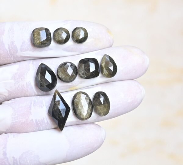 Natural Golden Obsidian Gemstone Rose Cut Mix Shape Cabochon High Quality Loose Gemstones For Jewelry Making 8-20 MM Size 10 Pcs V4184