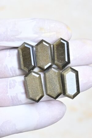 Natural Golden Obsidian Gemstone Step Cut Hexagon Shape Cabochon High Quality Loose Gemstones For Jewelry Making 20x10 MM Size 6 Pcs V4185