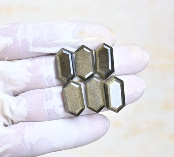 Natural Golden Obsidian Gemstone Step Cut Hexagon Shape Cabochon High Quality Loose Gemstones For Jewelry Making 20x10 MM Size 6 Pcs V4185