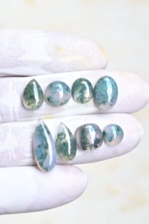 Natural Moss Agate Gemstone Smooth Mix Shape Cabochon High Quality Loose Gemstones For Jewelry Making 8-15 MM Size 8 Pcs V4186