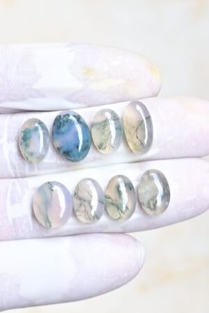 Natural Moss Agate Gemstone Smooth Oval Shape Cabochon High Quality Loose Gemstones For Jewelry Making 12-14 MM Size 8 Pcs V4187