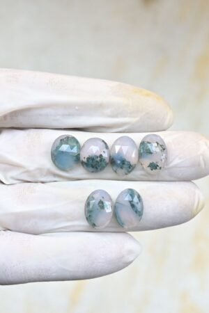 Natural Moss Agate Gemstone Rose Cut Oval Shape Cabochon High Quality Loose Gemstones For Jewelry Making 12-14 MM Size 6 Pcs V4190