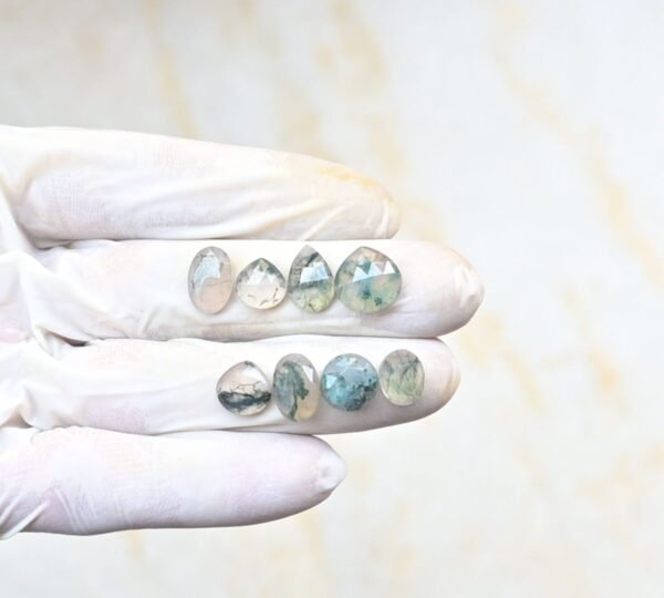 Natural Moss Agate Gemstone Rose Cut Mix Shape Cabochon High Quality Loose Gemstones For Jewelry Making 9-12 MM Size 8 Pcs V4191
