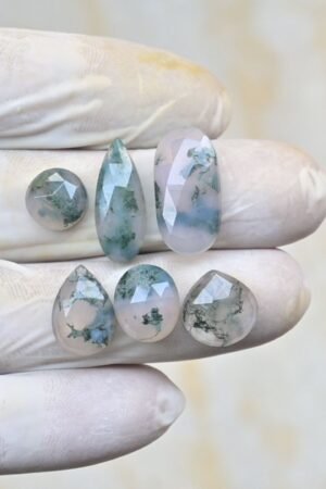 Natural Moss Agate Gemstone Rose Cut Mix Shape Cabochon High Quality Loose Gemstones For Jewelry Making 10-20 MM Size 6 Pcs V4192