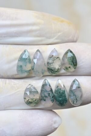 Natural Moss Agate Gemstone Rose Cut Pear Shape Cabochon High Quality Loose Gemstones For Jewelry Making 11-15 MM Size 8 Pcs V4193
