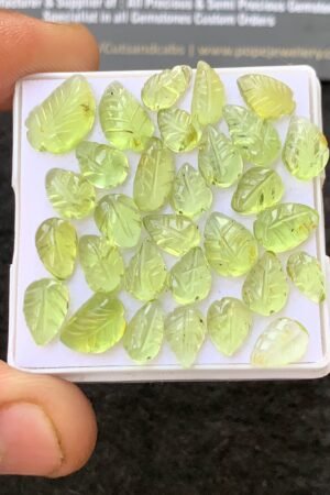 Natural Peridot Gemstone Hand Carved Leaf Shape Cabochon High Quality Loose Gemstones For Jewelry Making 7-12 MM Size 30 Pcs V4297