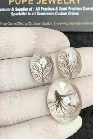 Natural Himalayan Rock Crystal Doublet With Tree Effect Gemstone Rose Cut Oval Shape Cabochon High Quality Loose Gemstones For Jewelry Making 17-23 MM Size 3 Pcs V4321