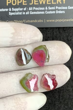 Natural Watermelon Tourmaline Gemstone Smooth Fancy Shape Cabochon High Quality Loose Gemstones For Jewelry Making 12-14 MM Size 4 Pcs V4322