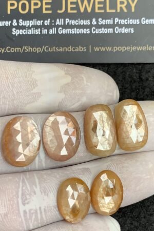 Natural Yellow Silky Sapphire Gemstone Rose Cut Mix Shape Cabochon Shape High Quality Loose Gemstones For Jewelry Making 15-18 MM Size 3 Pair V4332