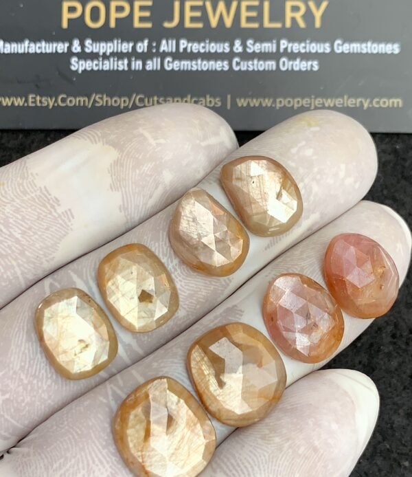 Natural Yellow Silky Sapphire Gemstone Rose Cut Mix Shape Cabochon Shape High Quality Loose Gemstones For Jewelry Making 14-15 MM Size 4 Pair V4333 - Image 2