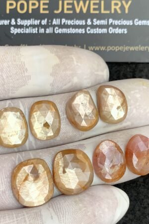 Natural Yellow Silky Sapphire Gemstone Rose Cut Mix Shape Cabochon Shape High Quality Loose Gemstones For Jewelry Making 14-15 MM Size 4 Pair V4333