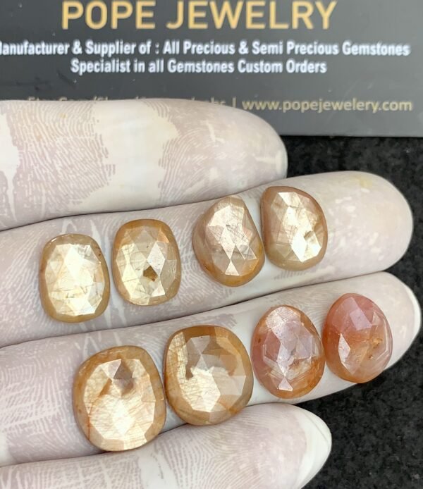 Natural Yellow Silky Sapphire Gemstone Rose Cut Mix Shape Cabochon Shape High Quality Loose Gemstones For Jewelry Making 14-15 MM Size 4 Pair V4333