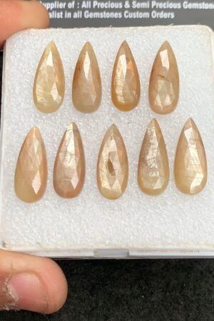 Natural Yellow Silky Sapphire Gemstone Rose Cut Pear Shape Cabochon Shape High Quality Loose Gemstones For Jewelry Making 20x8 MM Size 9 Pcs V4334