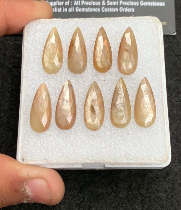 Natural Yellow Silky Sapphire Gemstone Rose Cut Pear Shape Cabochon Shape High Quality Loose Gemstones For Jewelry Making 20x8 MM Size 9 Pcs V4334