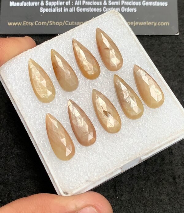 Natural Yellow Silky Sapphire Gemstone Rose Cut Pear Shape Cabochon Shape High Quality Loose Gemstones For Jewelry Making 20x8 MM Size 9 Pcs V4334 - Image 2