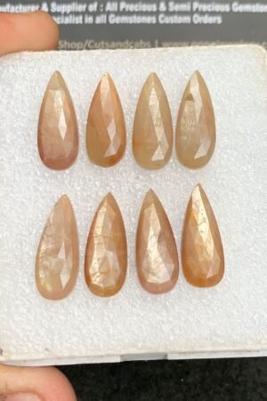 Natural Yellow Silky Sapphire Gemstone Rose Cut Pear Shape Cabochon Shape High Quality Loose Gemstones For Jewelry Making 20x8 MM Size 8 Pcs V4335