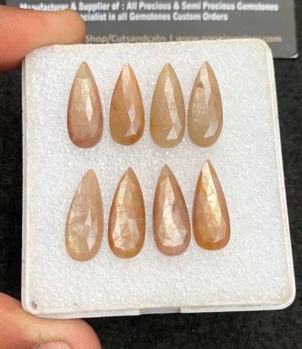 Natural Yellow Silky Sapphire Gemstone Rose Cut Pear Shape Cabochon Shape High Quality Loose Gemstones For Jewelry Making 20x8 MM Size 8 Pcs V4335