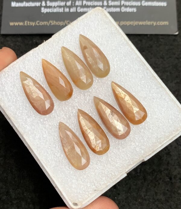 Natural Yellow Silky Sapphire Gemstone Rose Cut Pear Shape Cabochon Shape High Quality Loose Gemstones For Jewelry Making 20x8 MM Size 8 Pcs V4335 - Image 2