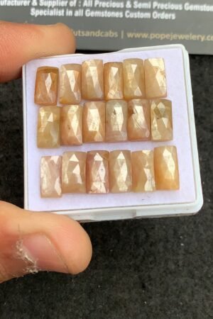 Natural Yellow Silky Sapphire Gemstone Rose Cut Rectangle Shape Cabochon High Quality Loose Gemstones For Jewelry Making 10x5 MM Size 18 Pcs V4336