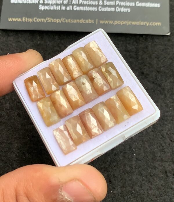 Natural Yellow Silky Sapphire Gemstone Rose Cut Rectangle Shape Cabochon High Quality Loose Gemstones For Jewelry Making 10x5 MM Size 18 Pcs V4336 - Image 2