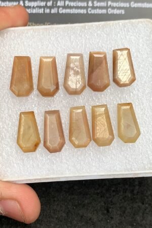 Natural Yellow Silky Sapphire Gemstone Step Cut Coffin Shape Cabochon High Quality Loose Gemstones For Jewelry Making 14-15 MM Size 10 Pcs V4339