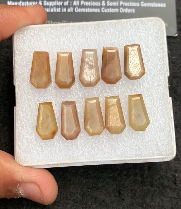 Natural Yellow Silky Sapphire Gemstone Step Cut Coffin Shape Cabochon High Quality Loose Gemstones For Jewelry Making 14-15 MM Size 10 Pcs V4339