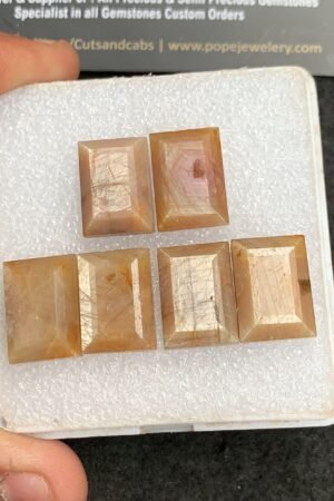 Natural Yellow Silky Sapphire Gemstone Step Cut Rectangle Shape Cabochon High Quality Loose Gemstones For Jewelry Making 17x12 MM Size 6 Pcs V4340