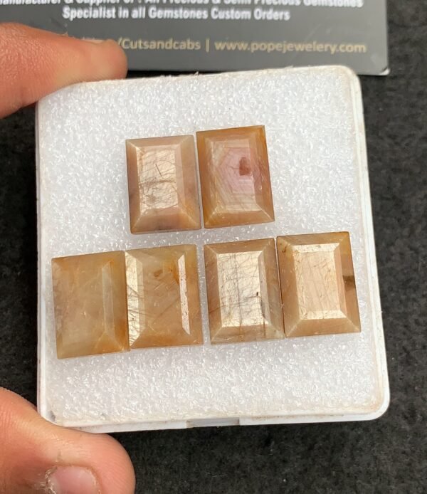 Natural Yellow Silky Sapphire Gemstone Step Cut Rectangle Shape Cabochon High Quality Loose Gemstones For Jewelry Making 17x12 MM Size 6 Pcs V4340