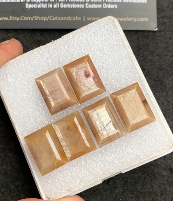 Natural Yellow Silky Sapphire Gemstone Step Cut Rectangle Shape Cabochon High Quality Loose Gemstones For Jewelry Making 17x12 MM Size 6 Pcs V4340 - Image 2
