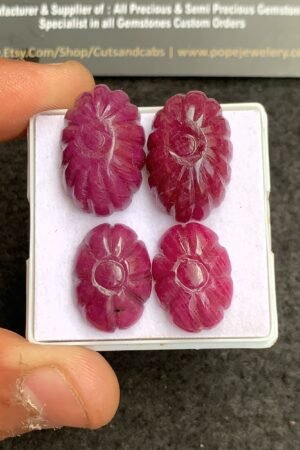Natural Ruby Gemstone Hand Carved Oval Shape Cabochon High Quality Loose Gemstones For Jewelry Making 18-22 MM Size 2 Pair V4343