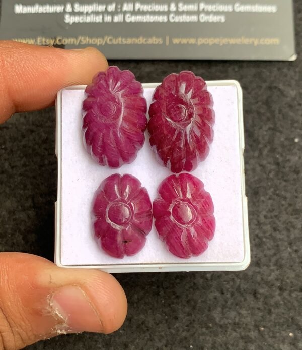 Natural Ruby Gemstone Hand Carved Oval Shape Cabochon High Quality Loose Gemstones For Jewelry Making 18-22 MM Size 2 Pair V4343