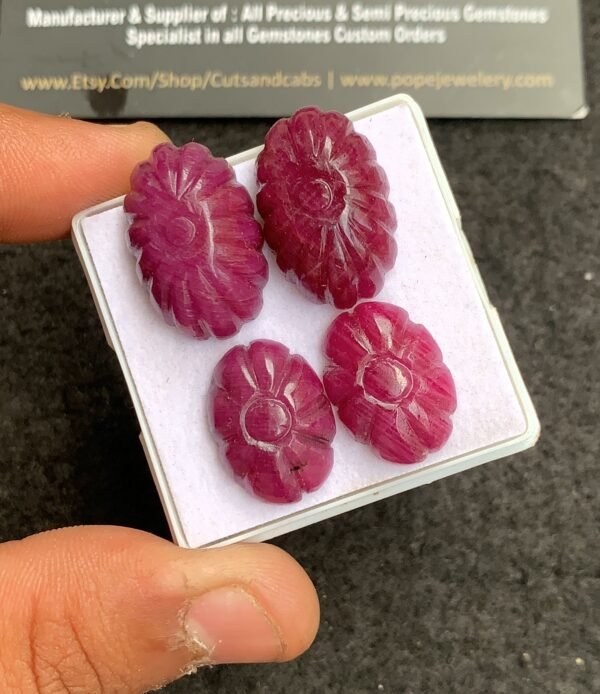 Natural Ruby Gemstone Hand Carved Oval Shape Cabochon High Quality Loose Gemstones For Jewelry Making 18-22 MM Size 2 Pair V4343 - Image 2