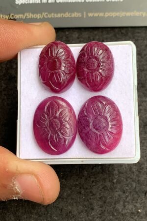 Natural Ruby Gemstone Hand Carved Oval Shape Cabochon High Quality Loose Gemstones For Jewelry Making 18-20 MM Size 2 Pair V4344
