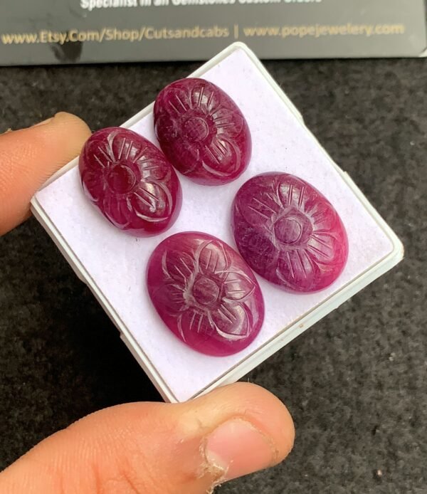 Natural Ruby Gemstone Hand Carved Oval Shape Cabochon High Quality Loose Gemstones For Jewelry Making 18-20 MM Size 2 Pair V4344 - Image 2