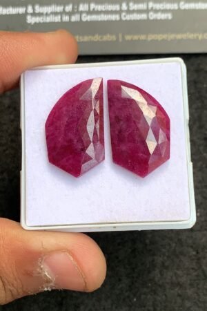 Natural Ruby Gemstone Rose Cut Fancy Shape Cabochon High Quality Loose Gemstones For Jewelry Making 25x14 MM Size 1 Pair V4345
