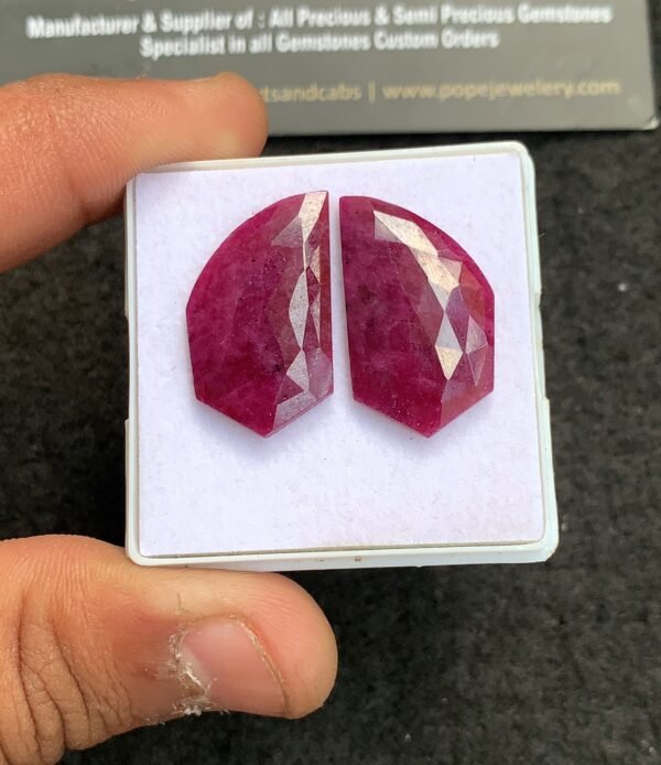 Natural Ruby Gemstone Rose Cut Fancy Shape Cabochon High Quality Loose Gemstones For Jewelry Making 25x14 MM Size 1 Pair V4345
