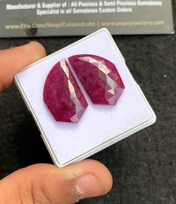 Natural Ruby Gemstone Rose Cut Fancy Shape Cabochon High Quality Loose Gemstones For Jewelry Making 25x14 MM Size 1 Pair V4345 - Image 2