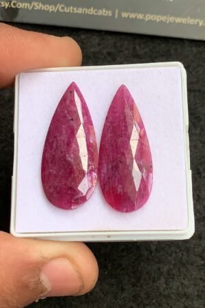 Natural Ruby Gemstone Rose Cut Pear Shape Cabochon High Quality Loose Gemstones For Jewelry Making 30x12 MM Size 1 Pair V4346