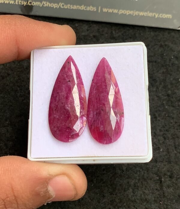 Natural Ruby Gemstone Rose Cut Pear Shape Cabochon High Quality Loose Gemstones For Jewelry Making 30x12 MM Size 1 Pair V4346