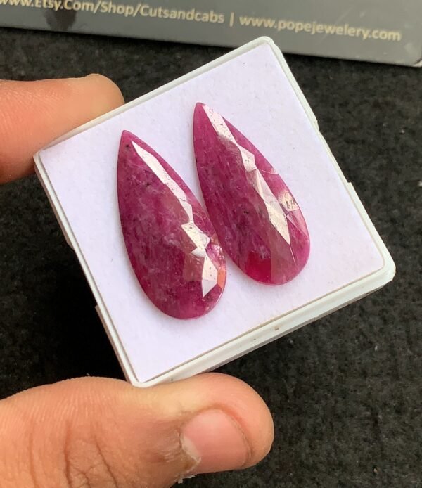 Natural Ruby Gemstone Rose Cut Pear Shape Cabochon High Quality Loose Gemstones For Jewelry Making 30x12 MM Size 1 Pair V4346 - Image 2