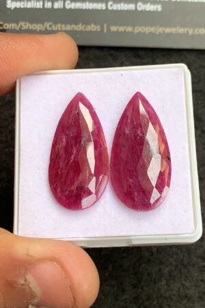 Natural Ruby Gemstone Rose Cut Pear Shape Cabochon High Quality Loose Gemstones For Jewelry Making 28x14 MM Size 1 Pair V4347