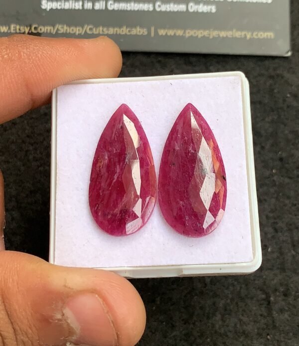 Natural Ruby Gemstone Rose Cut Pear Shape Cabochon High Quality Loose Gemstones For Jewelry Making 28x14 MM Size 1 Pair V4347